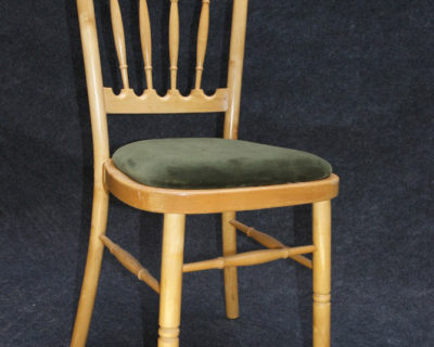 Natural wood banquet chair with green cushion