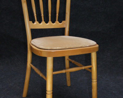 Natural wood banquet chair with sand cushion