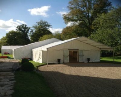 Framed marquee with entrance awning