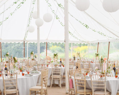 Lantern lights inside traditional Marquee