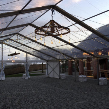 Glass roof marquee in evening light