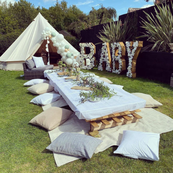 Bell tent baby shower