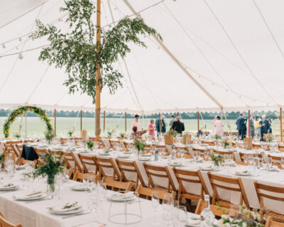 Traditional style marquee with floral decor