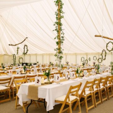 Traditional style marquee with Ivory Lining and wooden folding chairs
