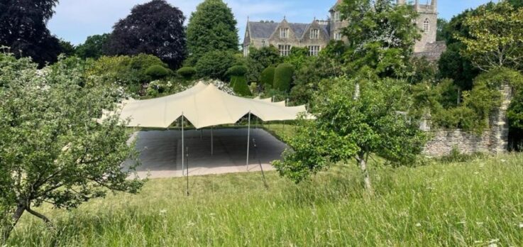 Stretch Tent in Hanham Court gardens